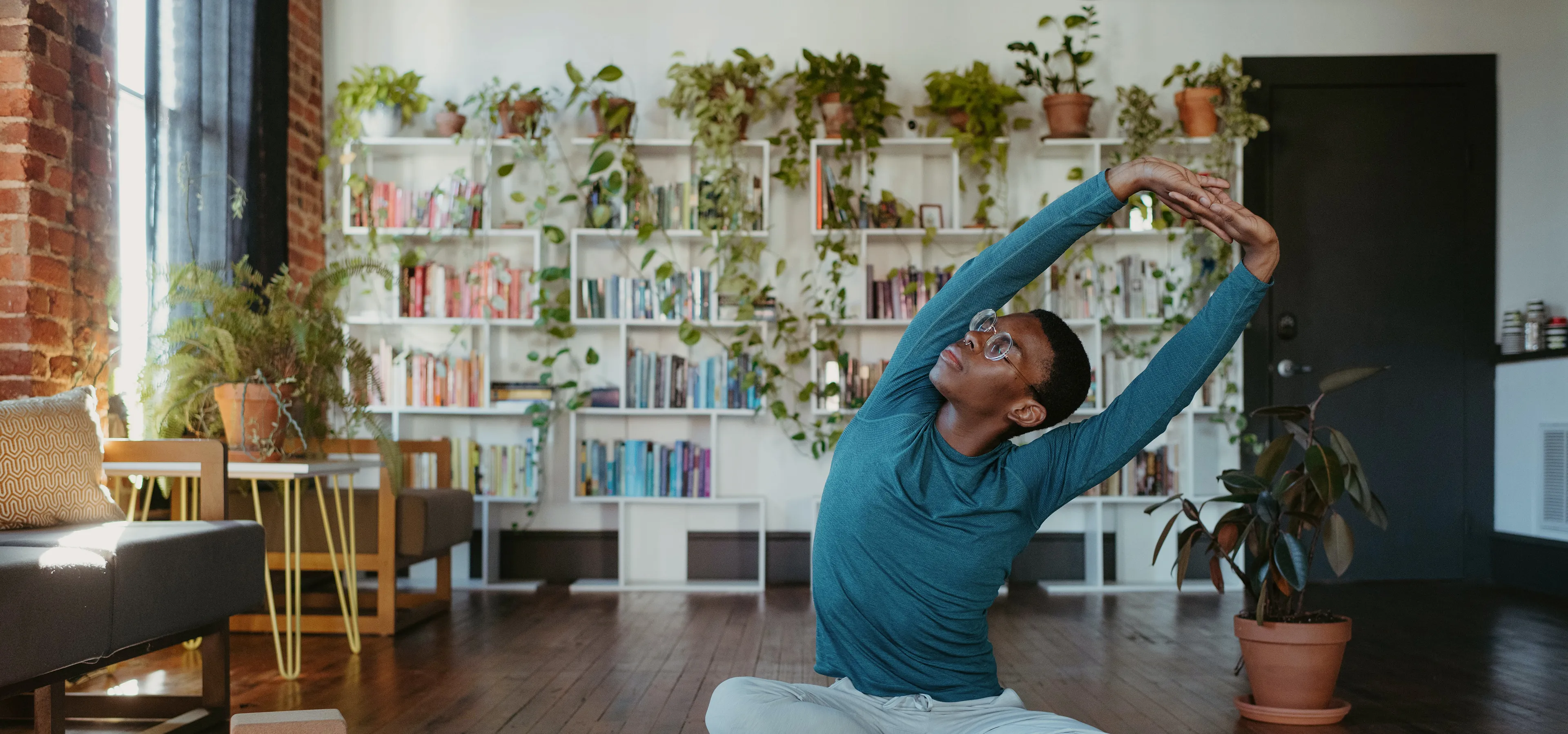 Man stretching in yoga position