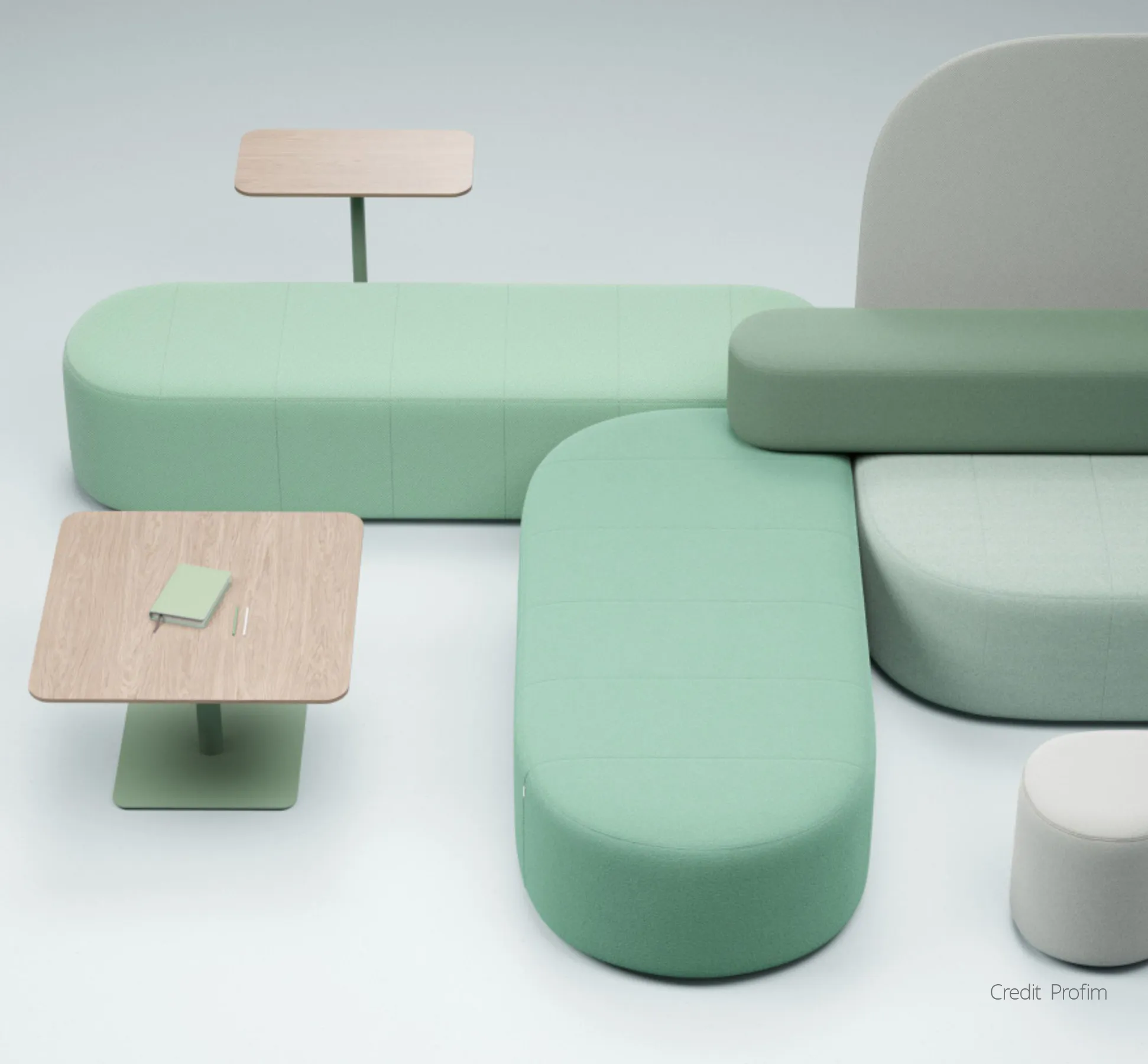 Modular furniture in green colour hues by Profim