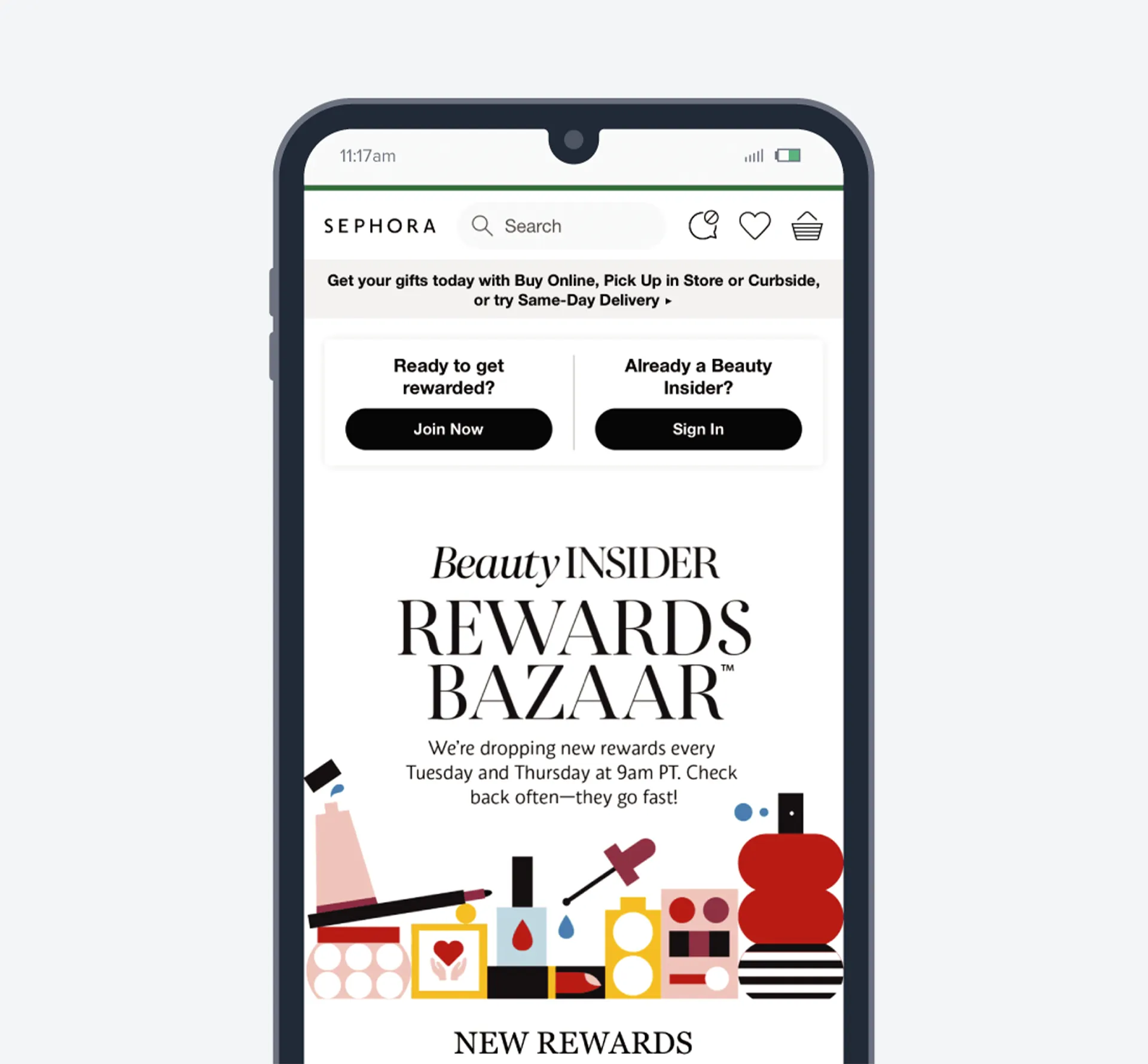 Sephora website on a phone