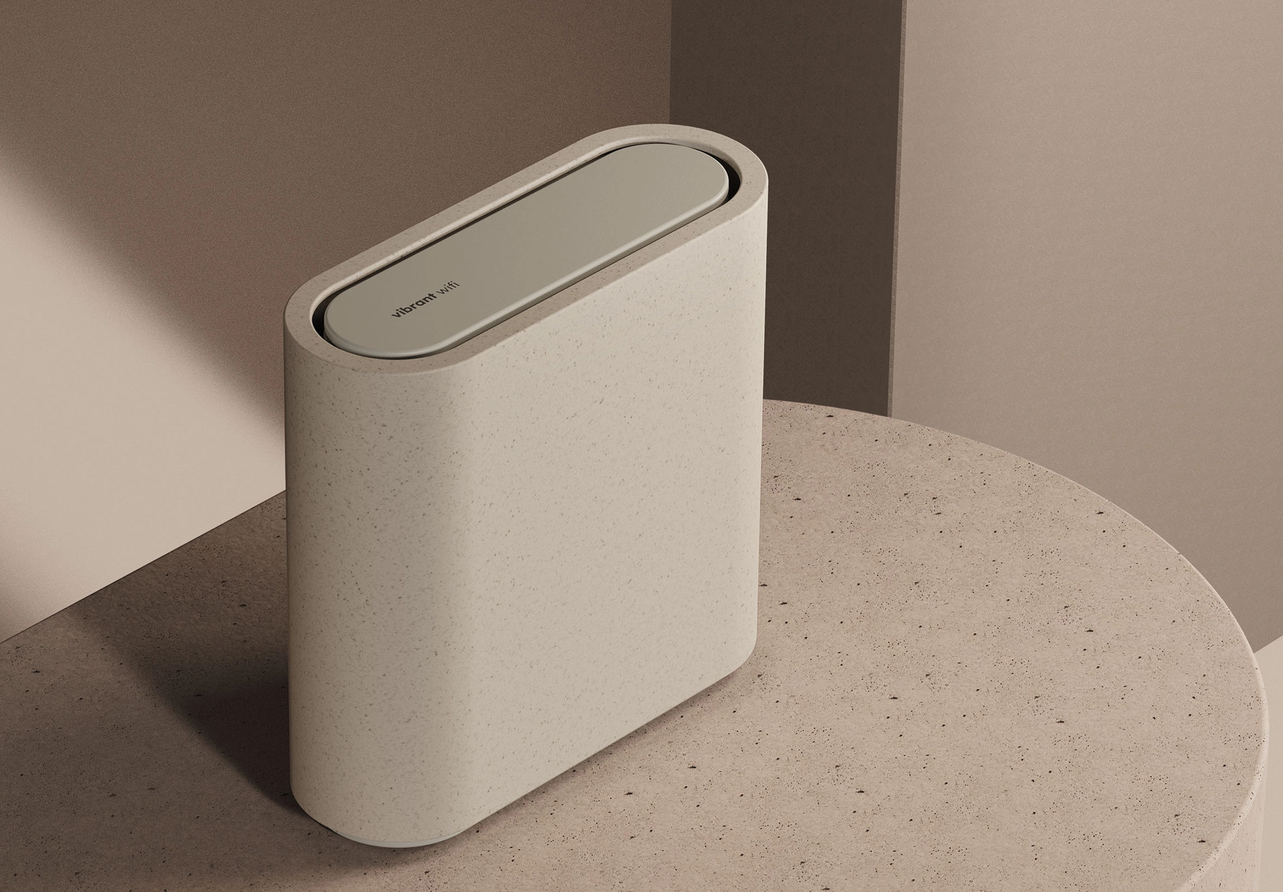 Simple wifi router in scene on a stone table