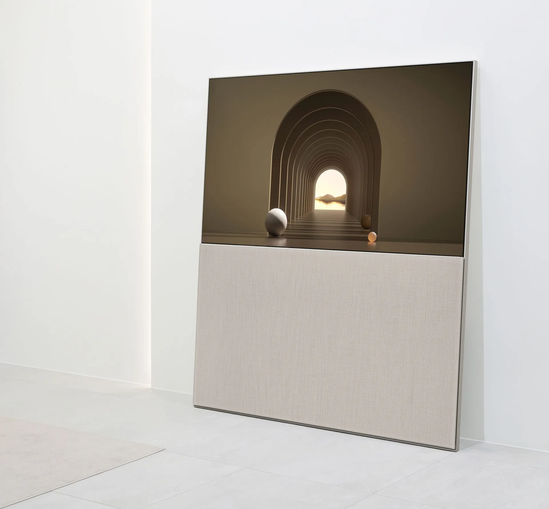 Elegant TV resting against a white wall