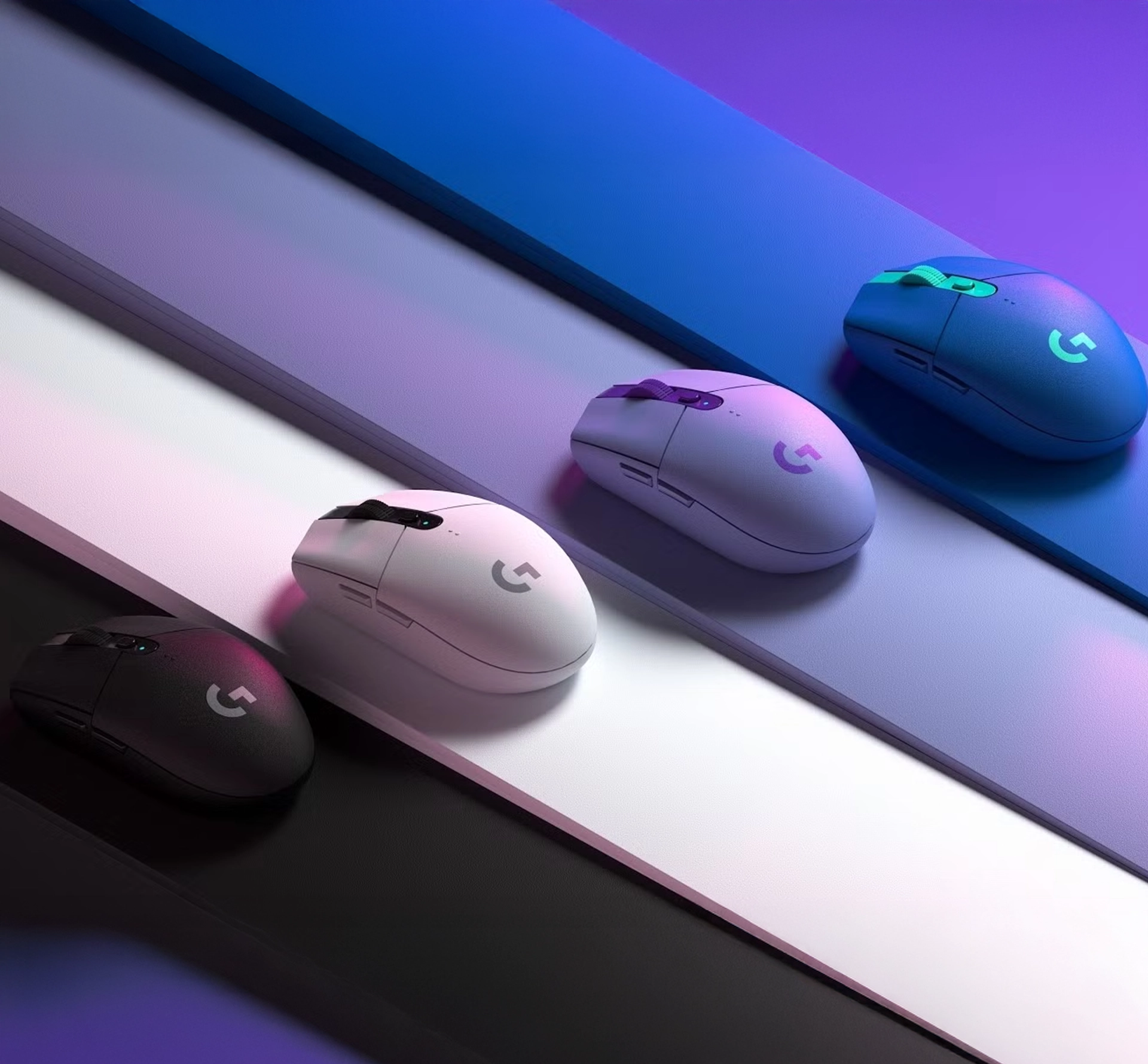 An array of coloured computer mice